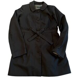 J Crew Black Ruffled Pea Coat Coat Jacket Tie Waist